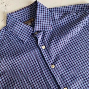 Peter Millar Summer Comfort Shirt Mens Large Blue Purple Check Button up Stretch